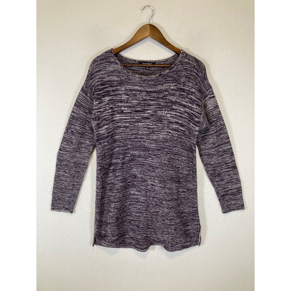 Cozy Marled Ellen Tracy‎ Women Large Purple Bordeaux Ivory Knit Tunic Sweater